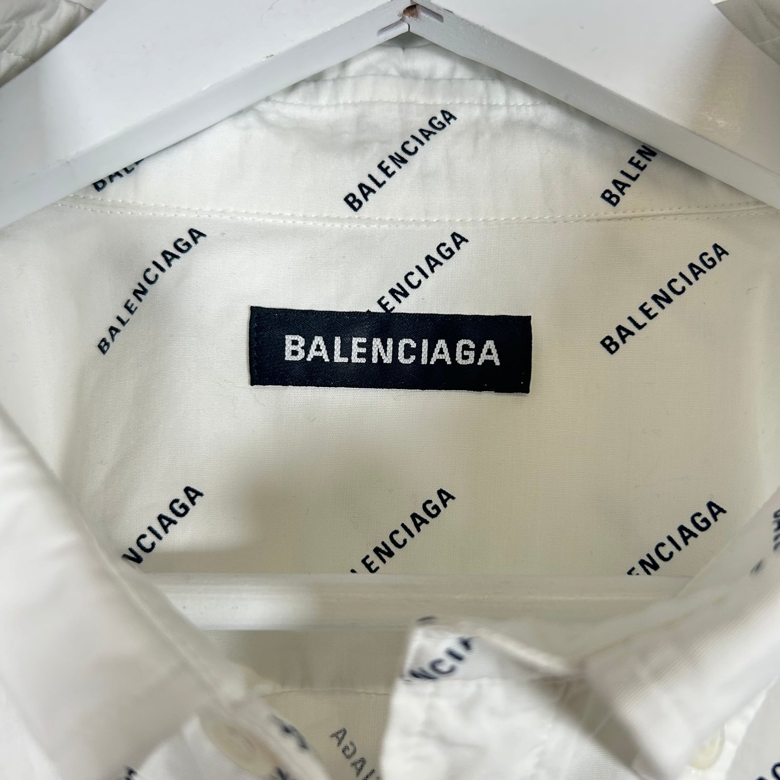 Balenciaga White All-Over Logo Button-Up Shirt Size L
