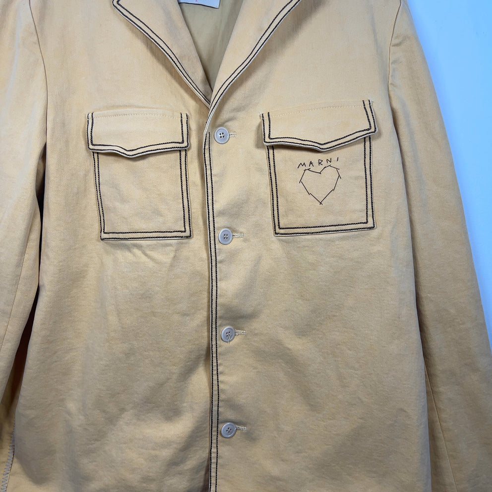 Marni Yellow Stitch Logo Denim Blazer
