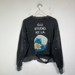 Greedy Unit Black Washed G.U Studio Skull Crewneck Size M