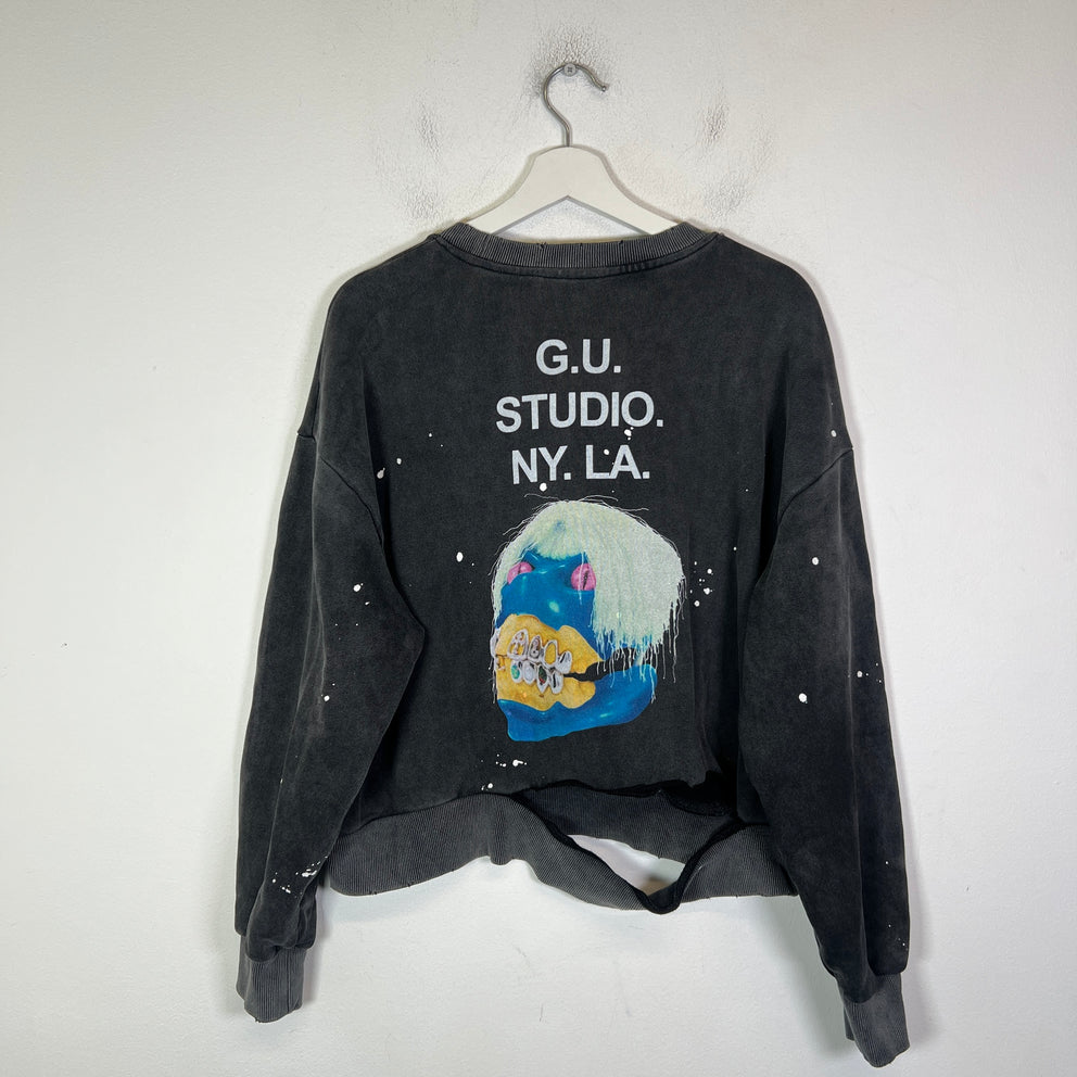 Greedy Unit Black Washed G.U Studio Skull Crewneck Size M