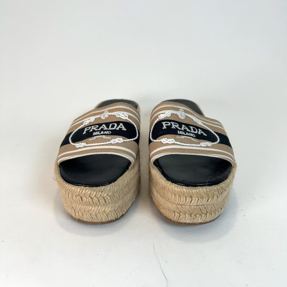 Prada Logo Logo Espardille Platform Sandals