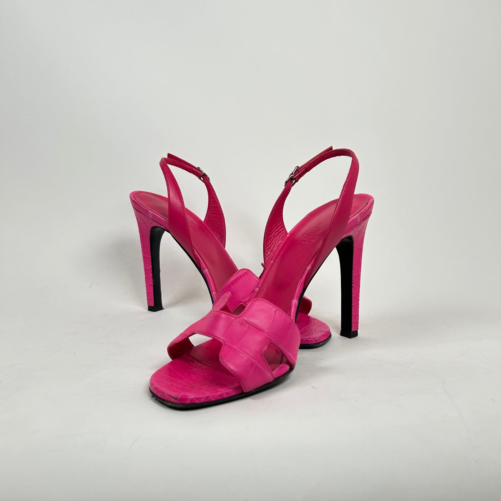 Hermes Pink Ella Alligator Slingback Sandals Size 38
