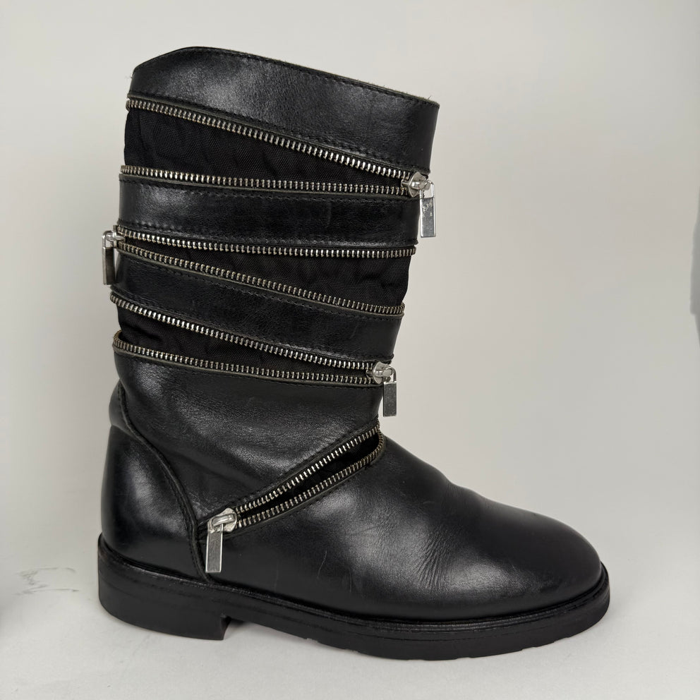 Raf Simons AW06 Black 'Accordion' Zipper Boots Size 8