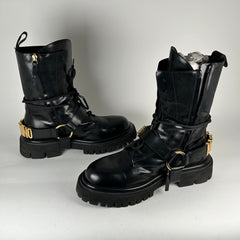 Moschino Logo Harnes Lug Sole Combat Boots Size 42
