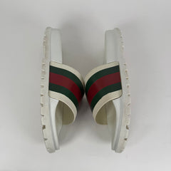 Gucci White Striped Slides Size 10