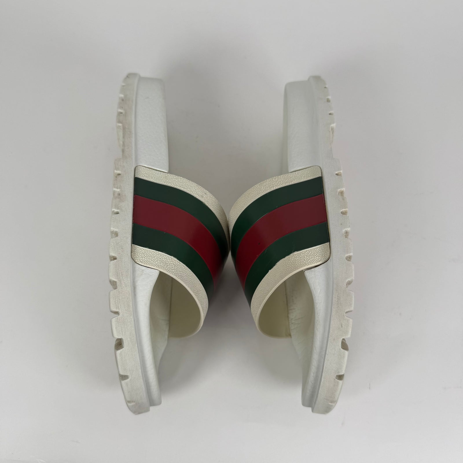Gucci White Striped Slides Size 10