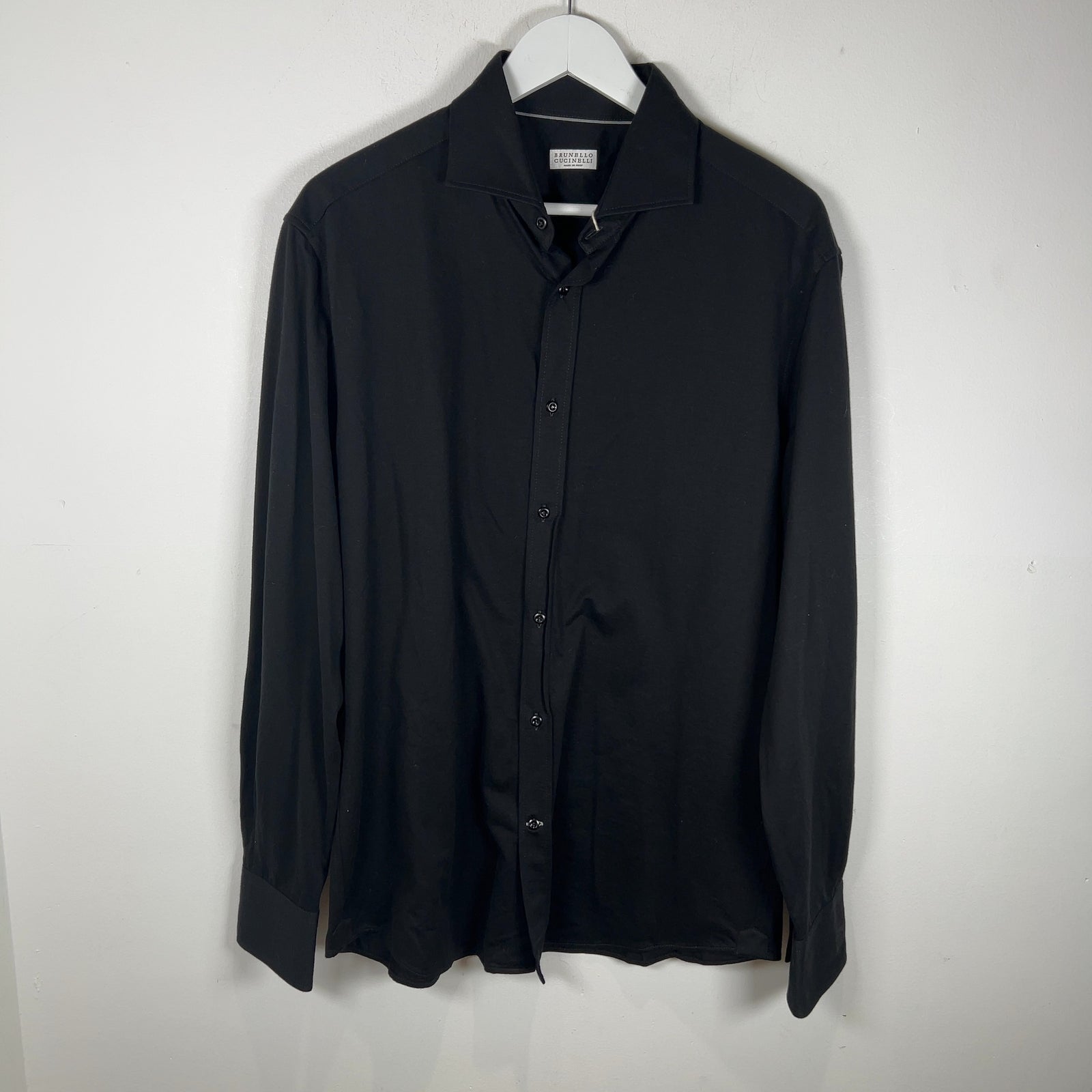 Brunello Cucinelli Spread Collar Black Cotton Shirt