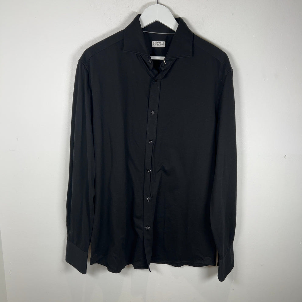Brunello Cucinelli Spread Collar Black Cotton Shirt