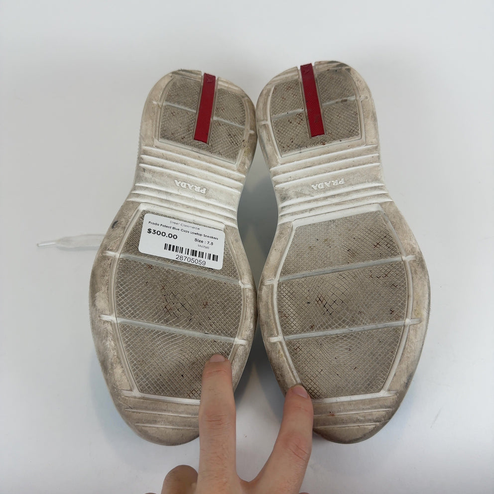 Prada Patent Blue Cups Lowtop Sneakers