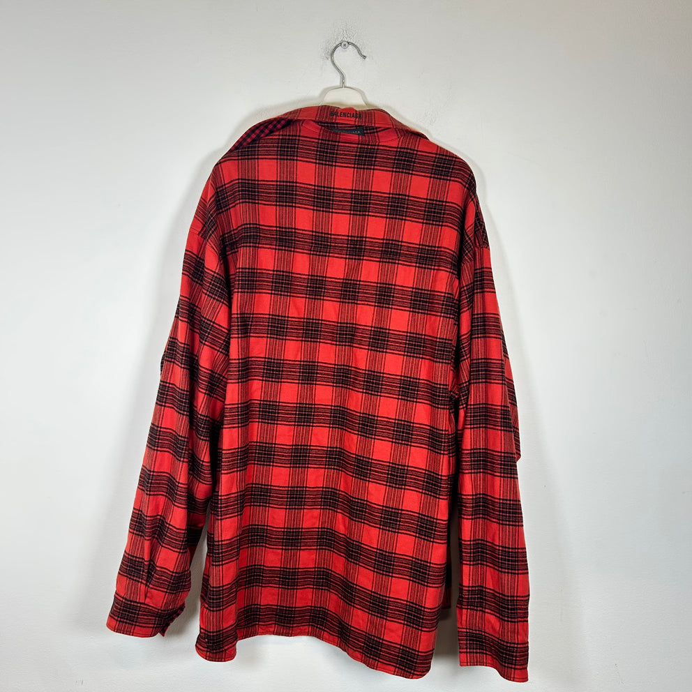 Balenciaga Red Plaid Reversible Flannel Size L