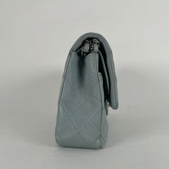Chanel Light Baby Blue Quilted Caviar Medium Double Flap