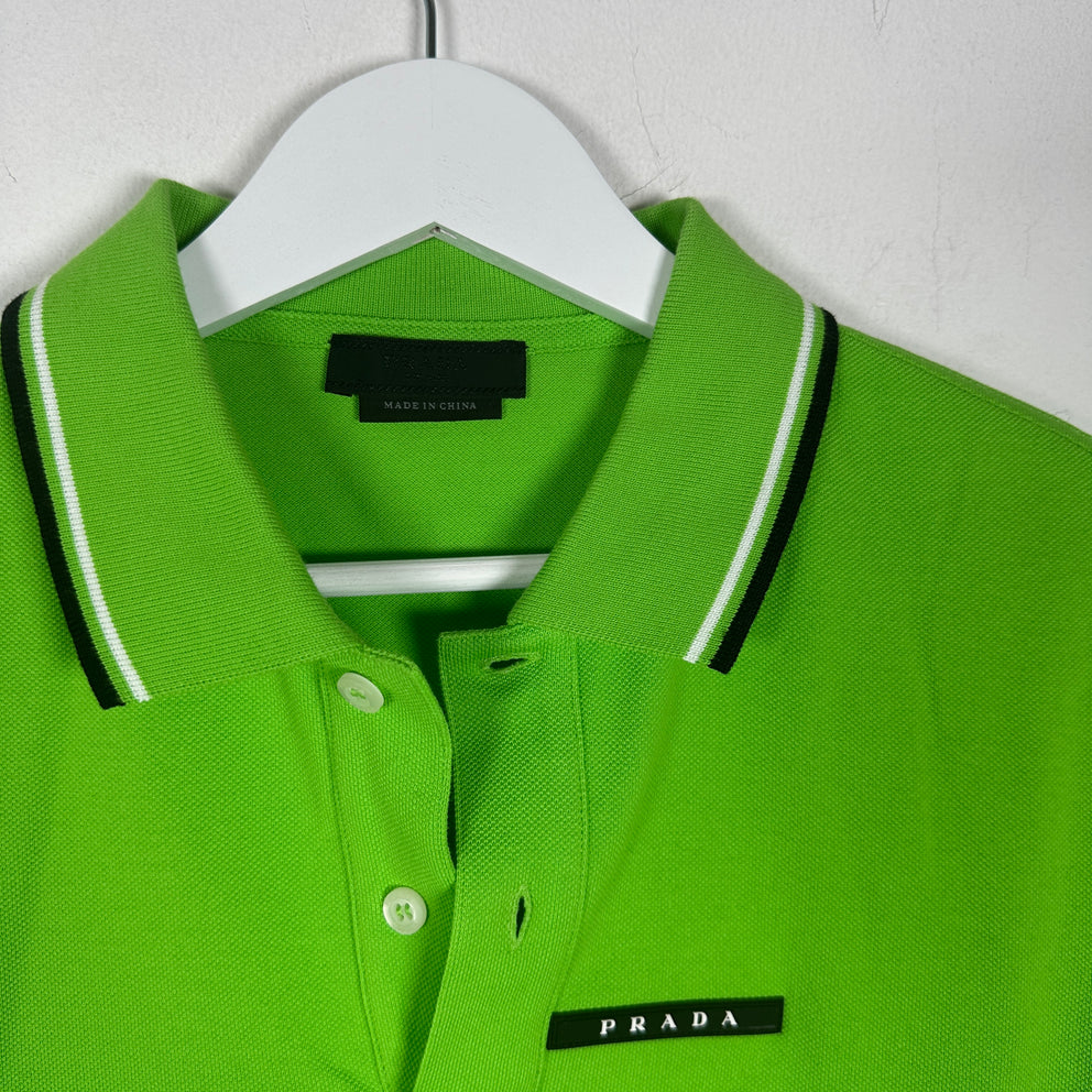 Prada Neon Green Block Logo Polo Shirt Size L