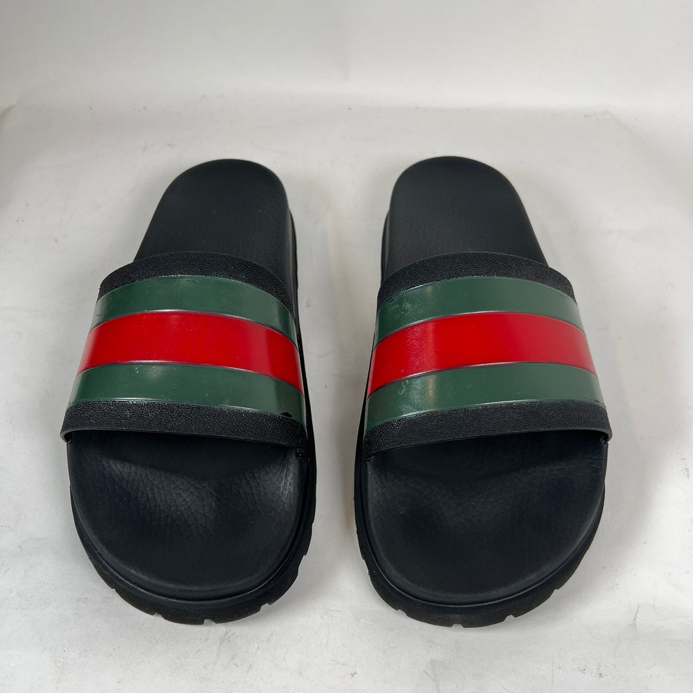 Gucci Black Web Rubber Sandals Size GG 12