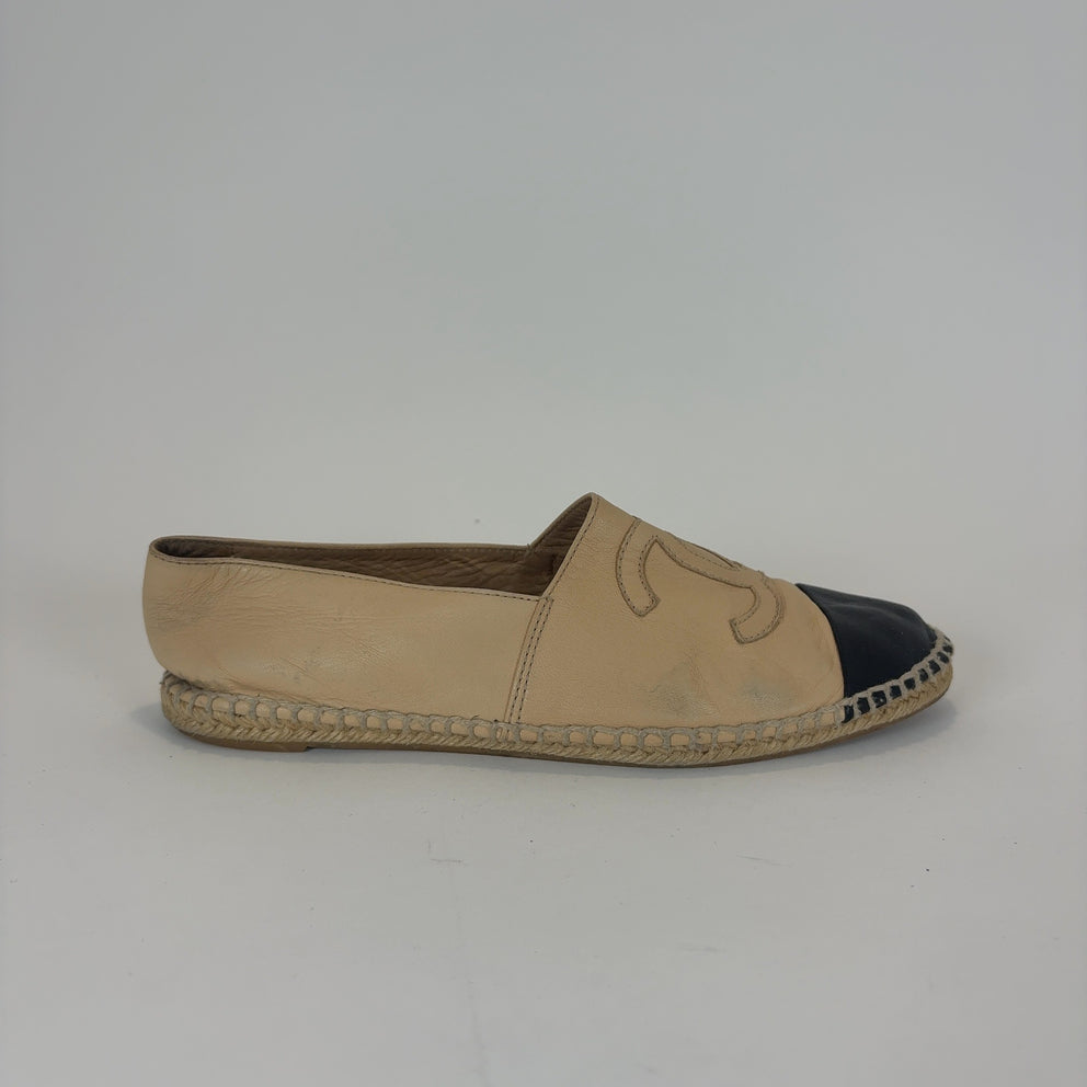 Chanel Leather Logo Espadrilles Flats