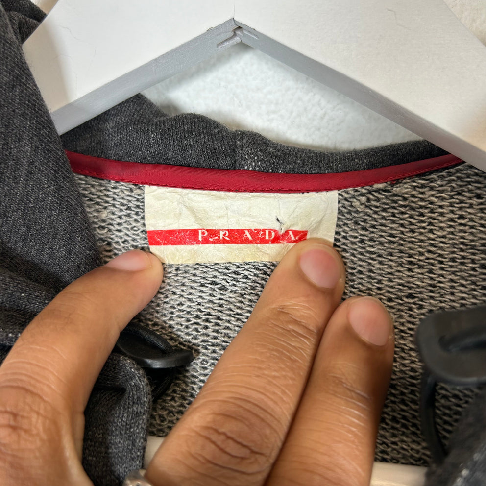 Prada Grey/Red Logo Zip Up Hoodie Size M