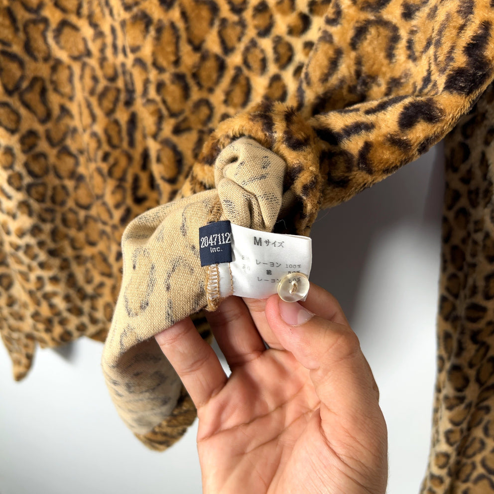 20471120 1/4 Button Leopard Fleece Henley Longsleeve