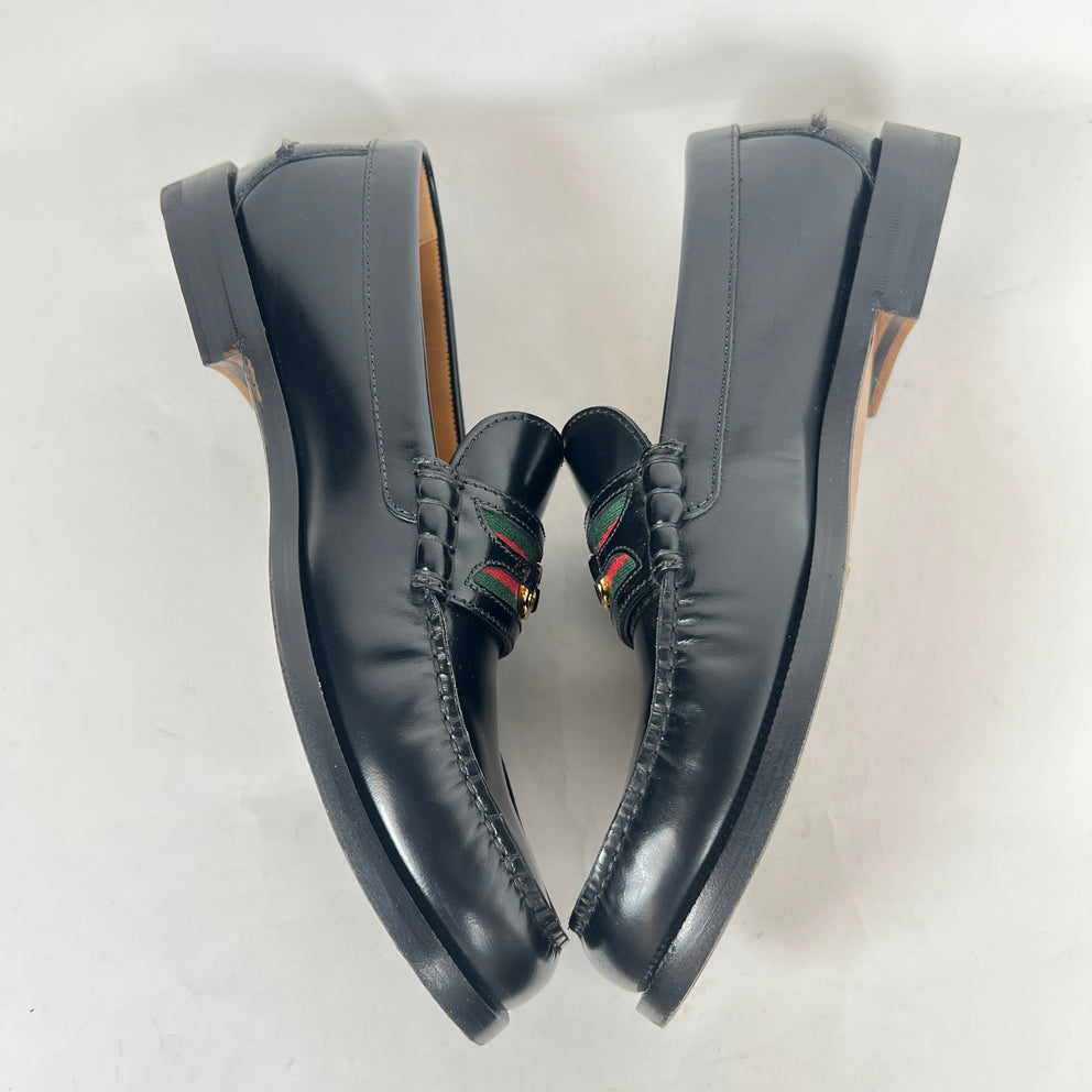 Gucci Black Interlocking G Web Kaveh Loafer Size GG 10