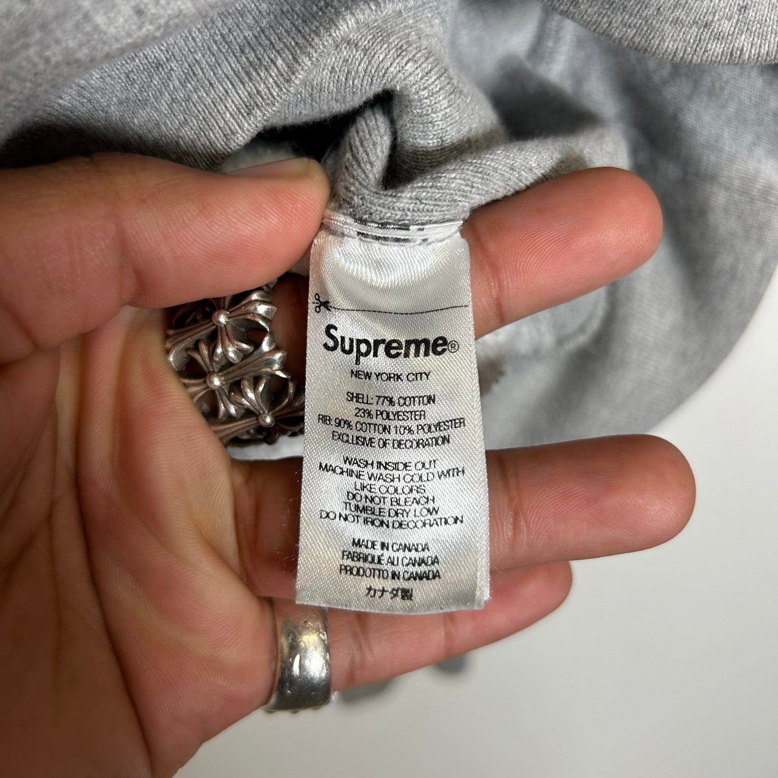 Supreme Grey Raised Script Logo Hoodie Size M