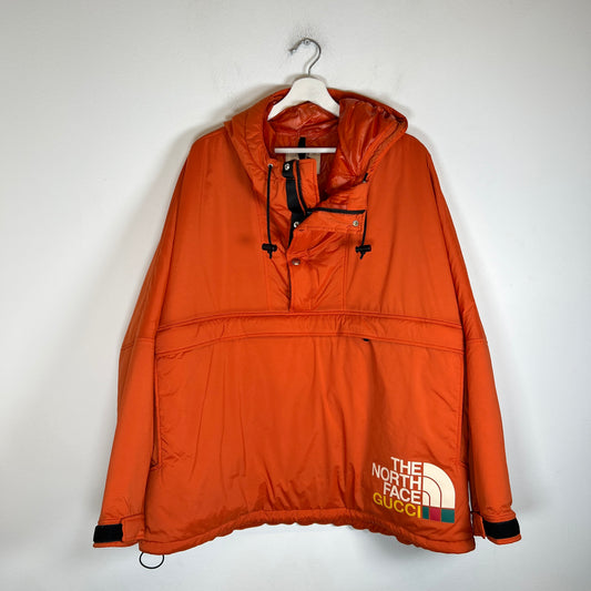 Gucci x The North Face Orange Half Zip Anorak Puffer Jacket Size XL