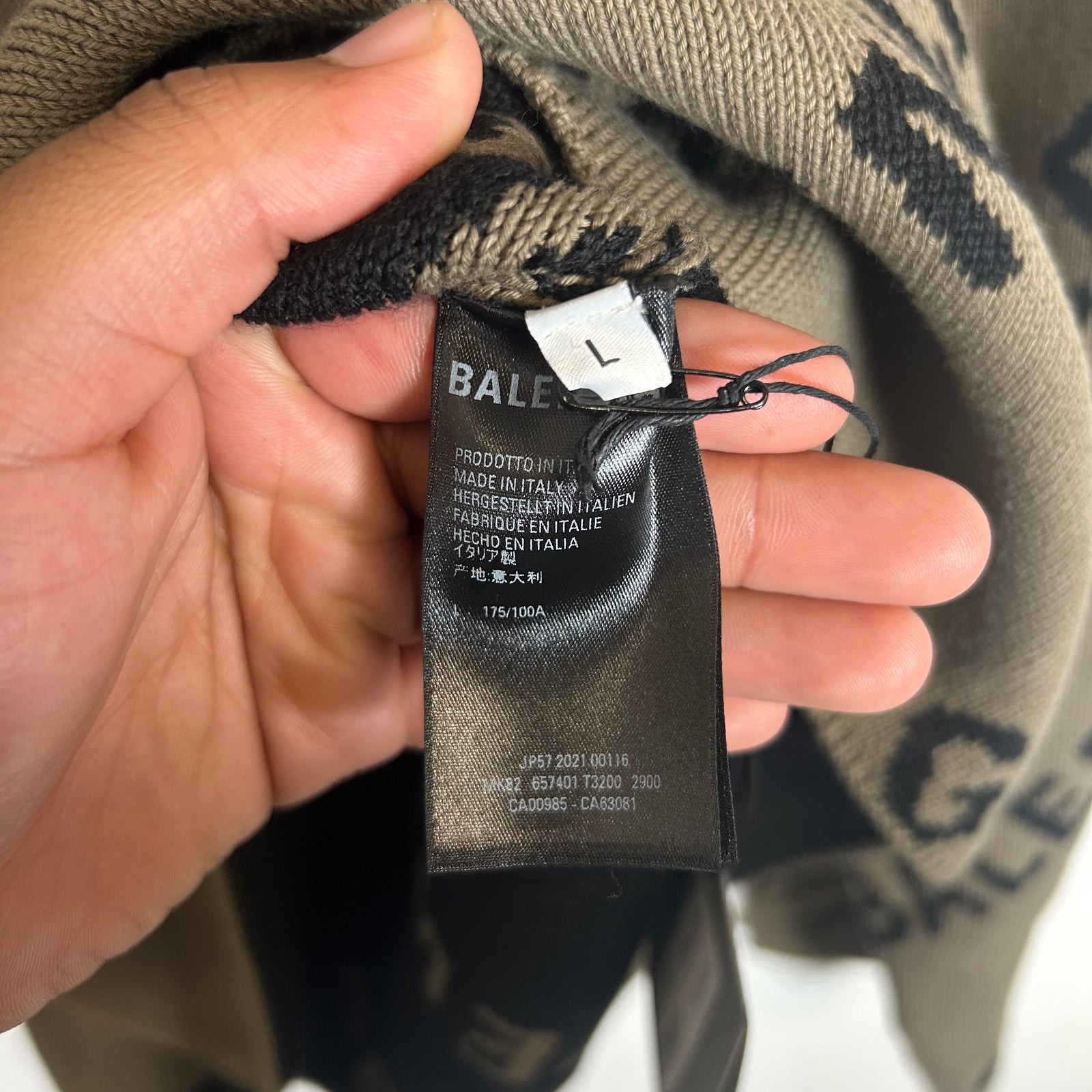Balenciaga Brown Intarsia All Over Logo Knit Sweater Size L