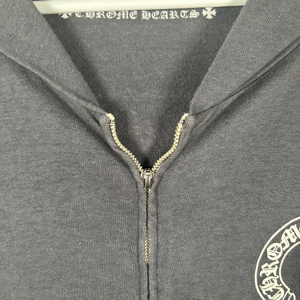Chrome Hearts Vintage Grey T-Bar Zip-Up Hoodie Size XXL