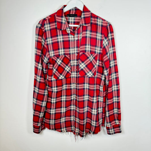 Amiri Red Raw Hem Flannel Shirt Size S