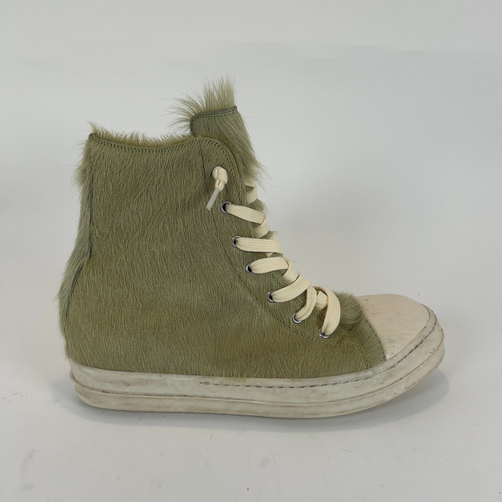 Rick Owens Pale Green Ponyhair High-Top Ramones