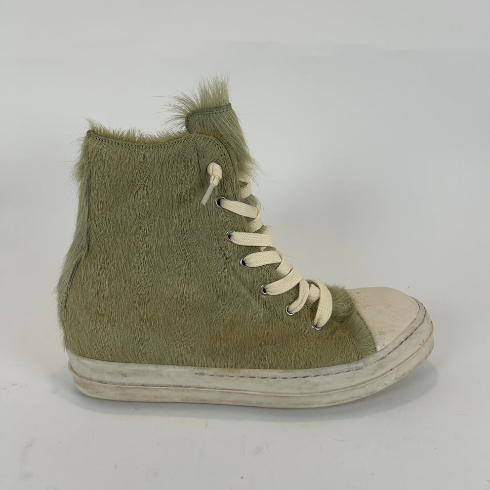 Rick Owens Pale Green Ponyhair High-Top Ramones