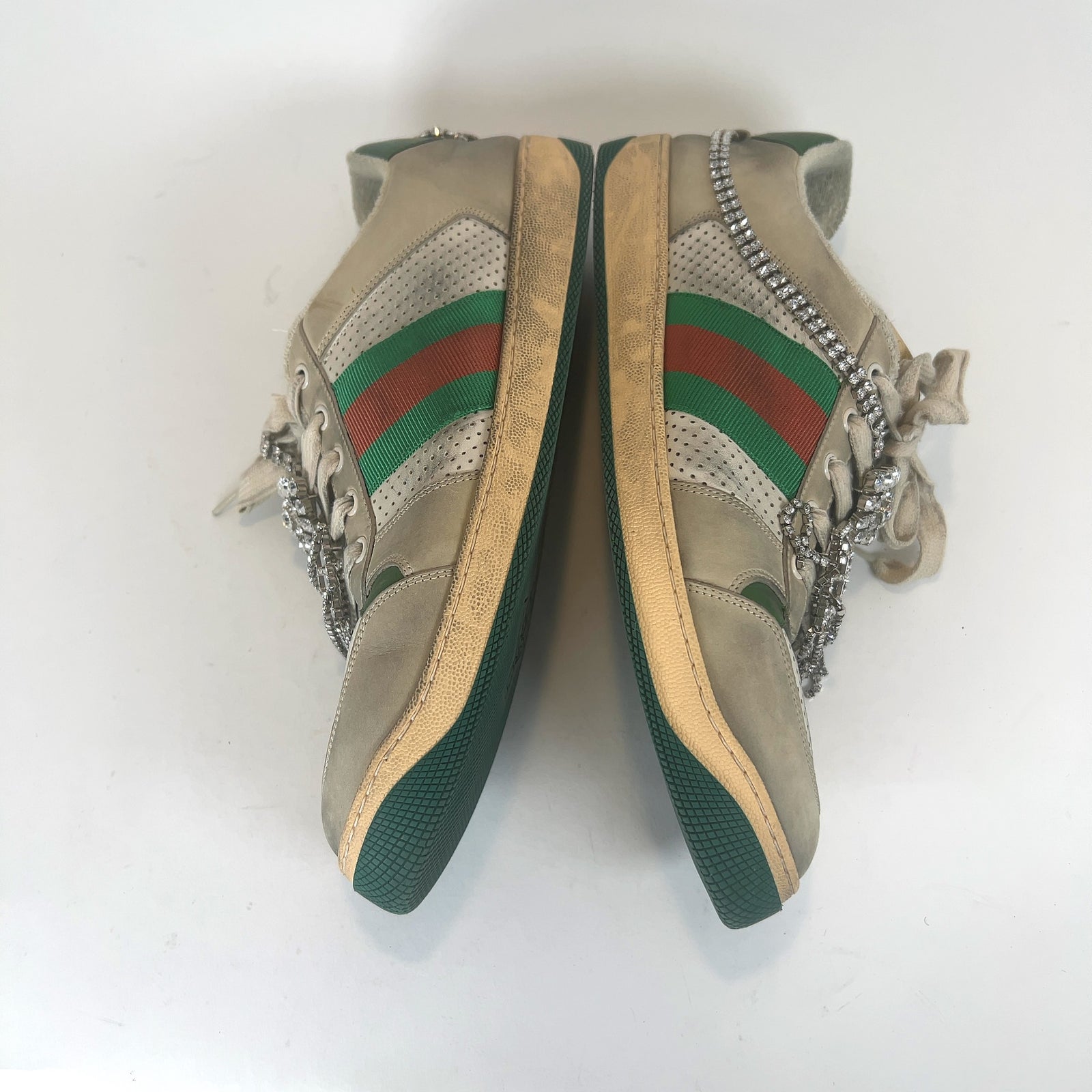 Gucci Web Crystal Distressed Screener Lowtop Sneakers