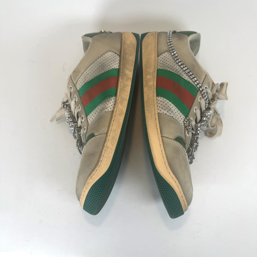 Gucci Web Crystal Distressed Screener Lowtop Sneakers