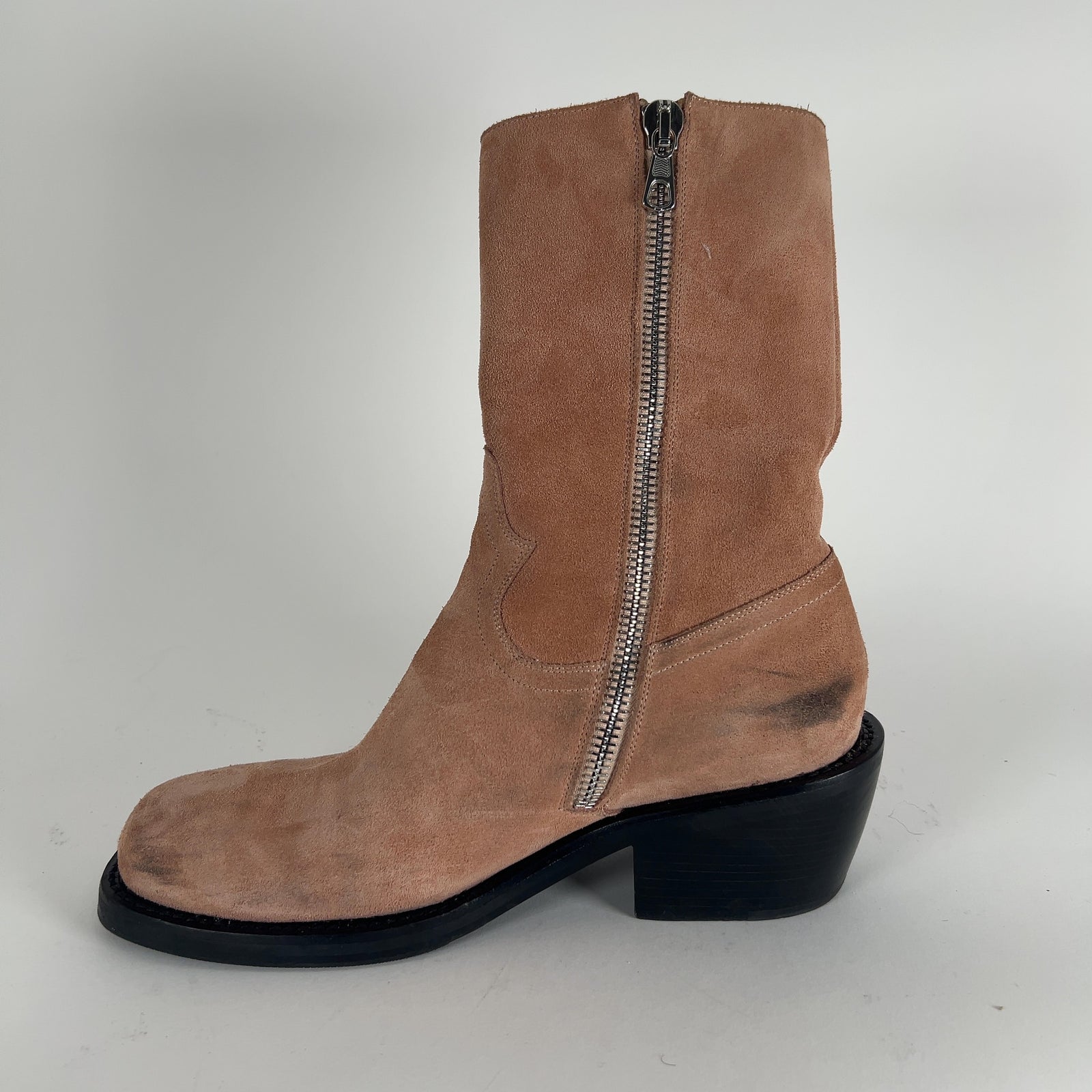 Dries Van Noten Western Blush Suede Zip Boots Size 10