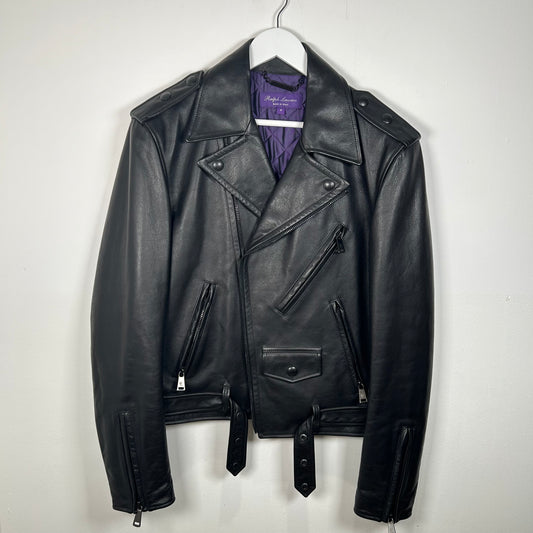 Ralph Lauren Purple Label Black Leather Moto Jacket Size M