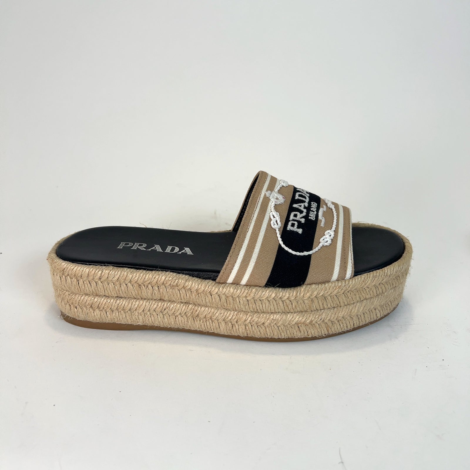 Prada Logo Logo Espardille Platform Sandals