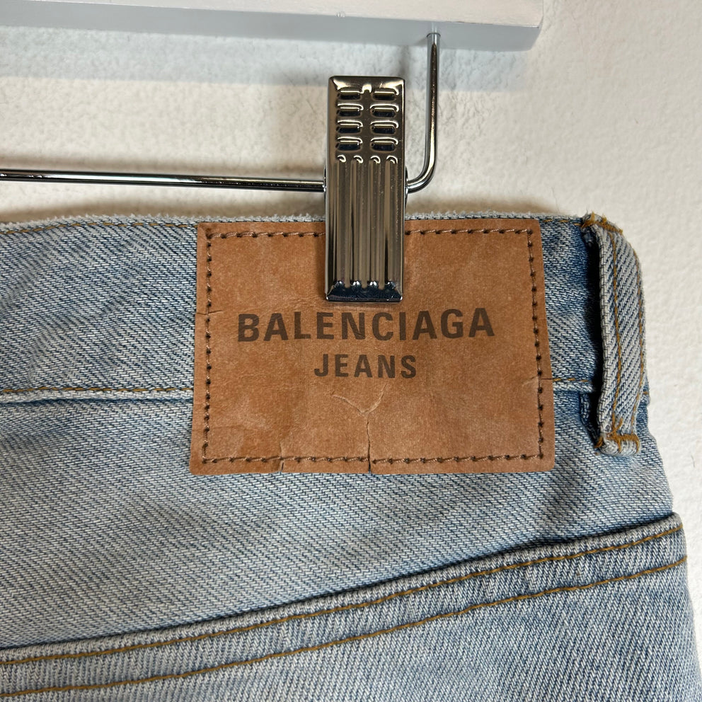 Balenciaga Lightwash Distressed Relaxed Fit Jeans Size 30