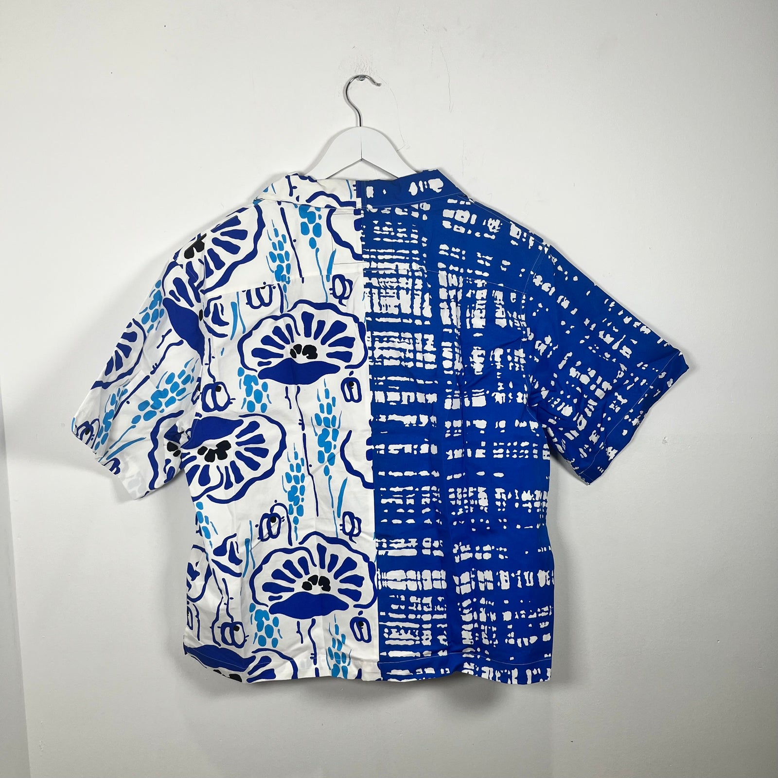 Prada Multi Blue Double Match Camp Collar Size XL