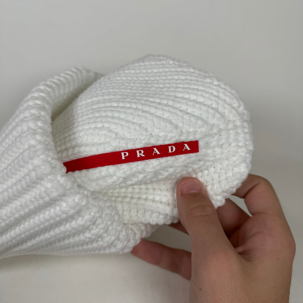 Prada White Wool Knitted Beanie Size XL