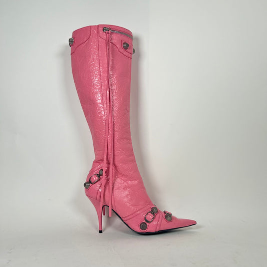 Balenciaga Pink Leather Cagole Knee High Heel Size 37