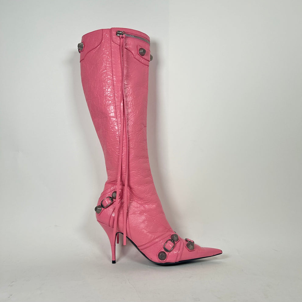 Balenciaga Pink Leather Cagole Knee High Heel Size 37