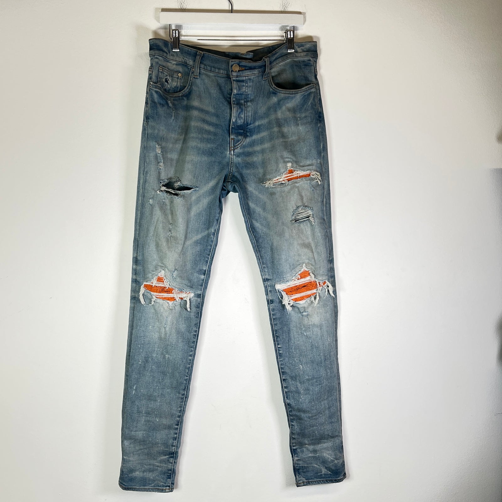 Amiri Cracked Orange Distressed MX1 Jeans