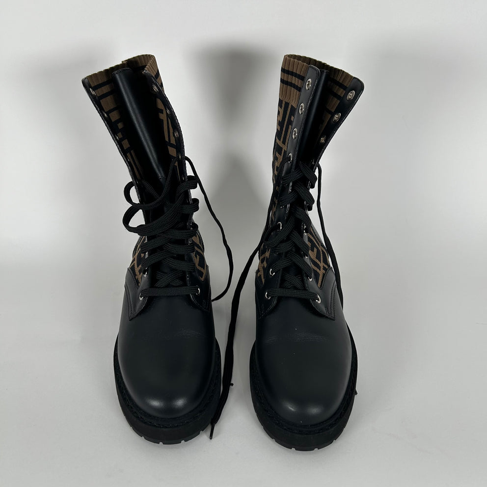 Fendi Rockoko Knit FF Combat Boots Size 39.5