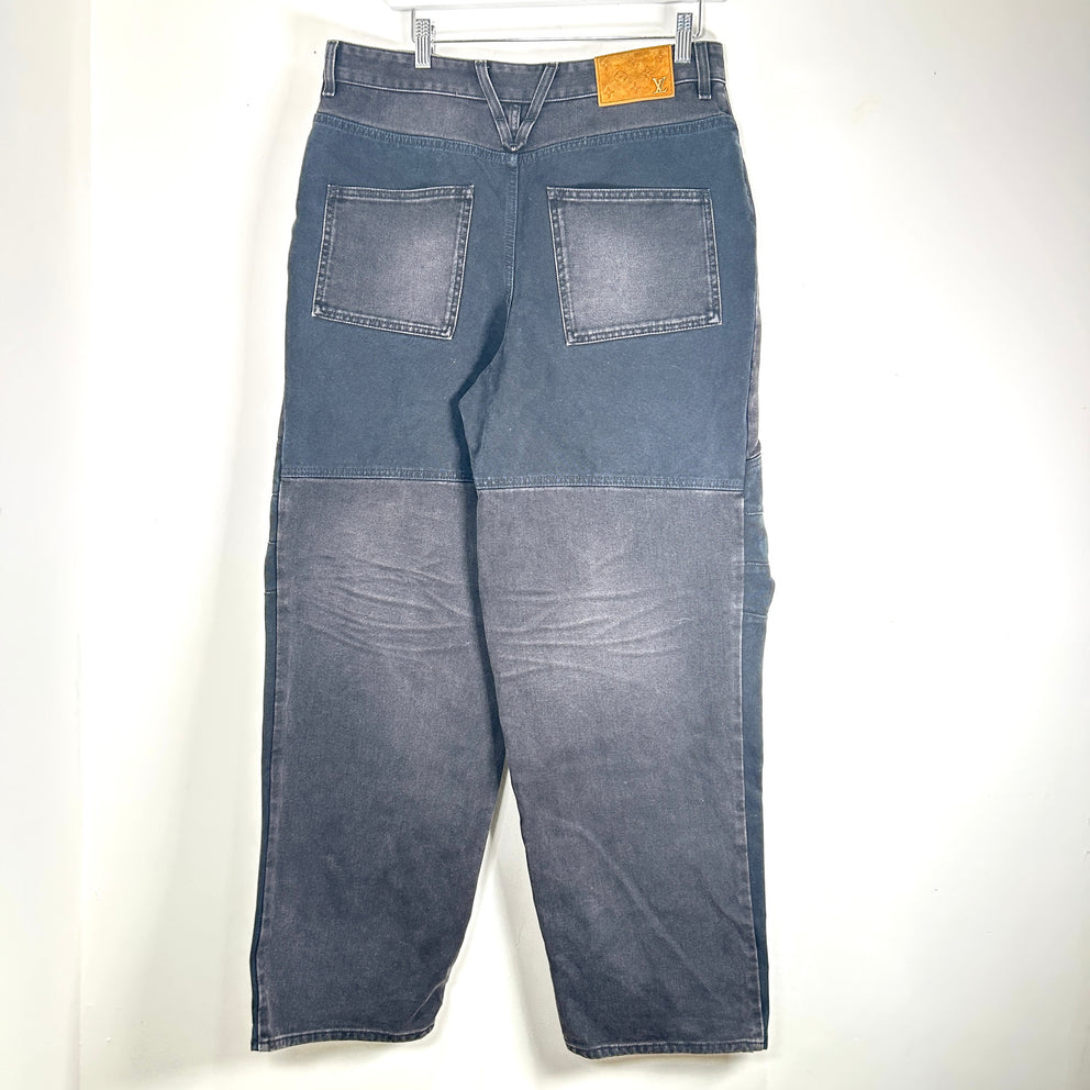 Louis Vuitton Black Monogram Work Denim Jeans Size 32