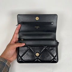 Chanel Black/Gold Quilted Lambskin 19 Wallet On Chain