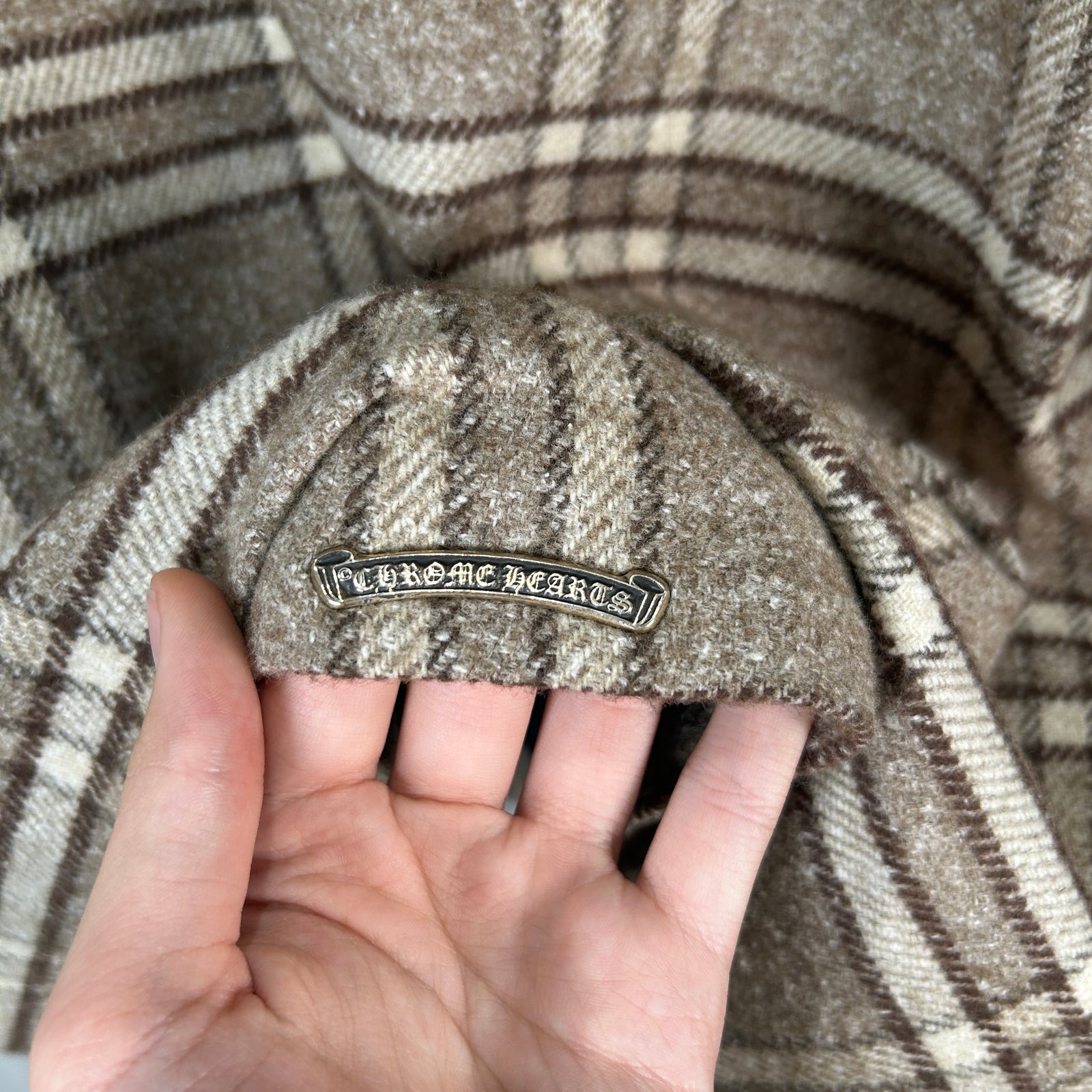 Chrome Hearts Beige & Brown Plaid Sherling Flannel Jacket Size XL
