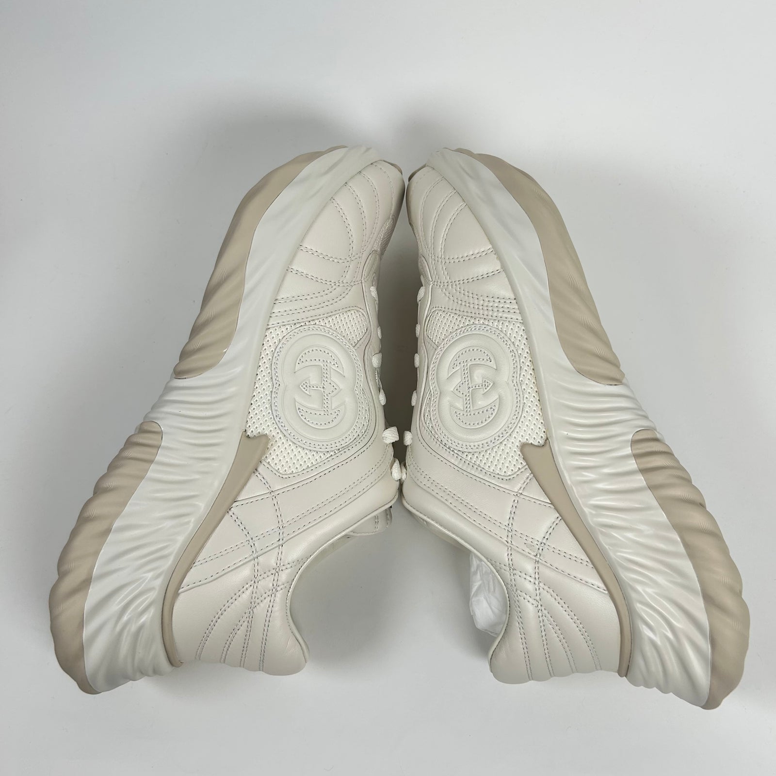Gucci Beige Interlocking G Ripple Mesh Sneaker Size GG 10