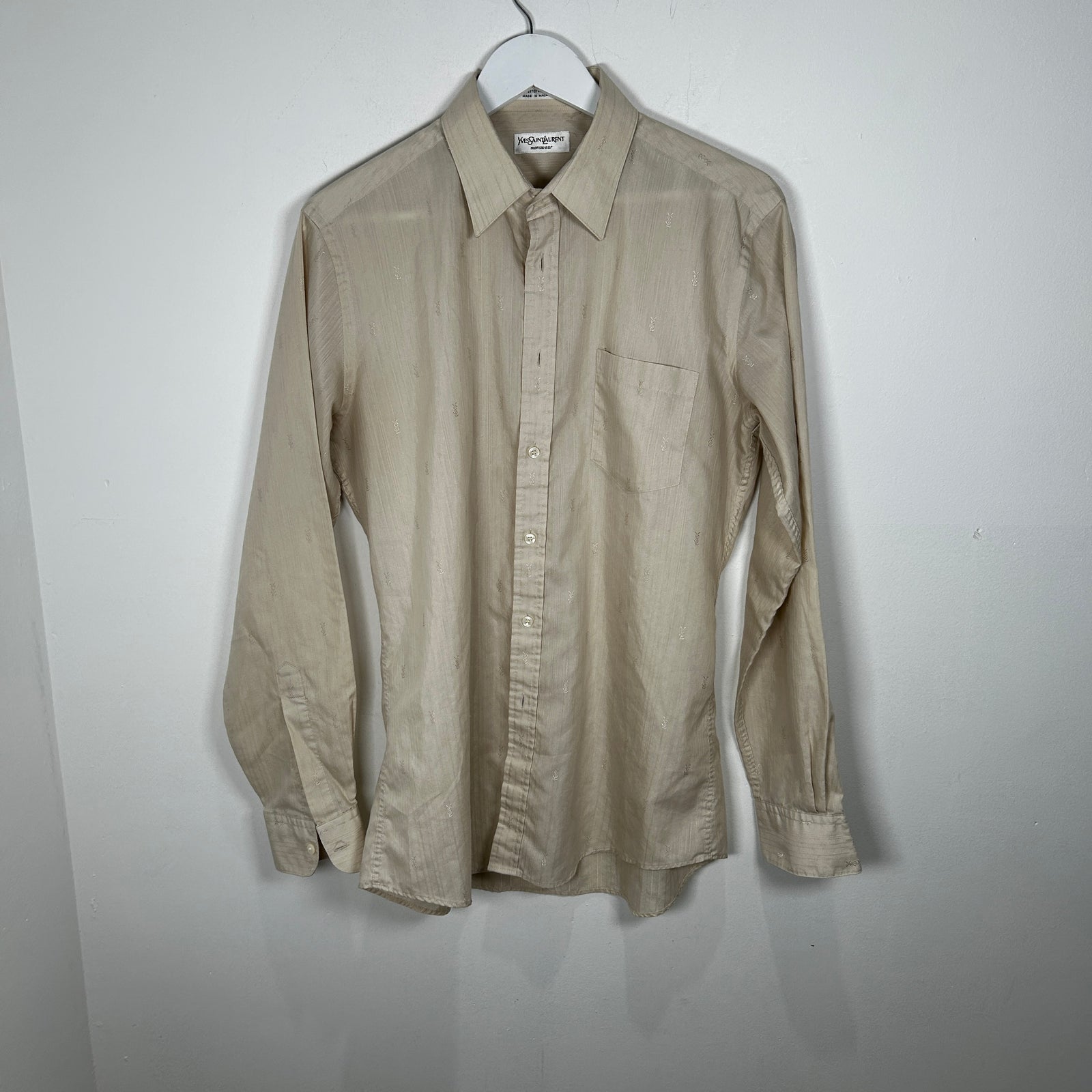 Saint Laurent Cream Striped 'YSL' Button-Up Shirt Size M