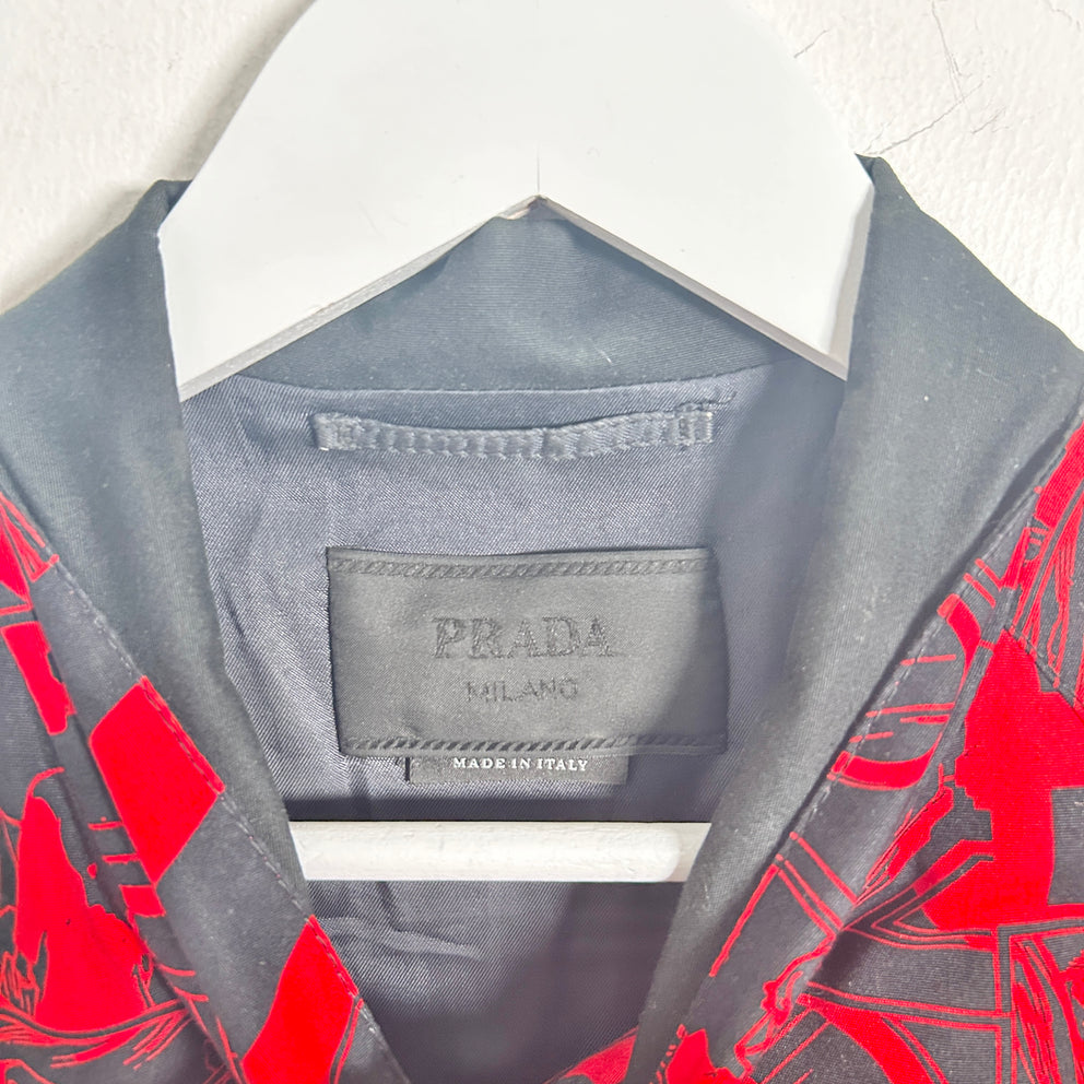 Prada SS18 Red 'Comic' Zip-Up Shirt Size XL