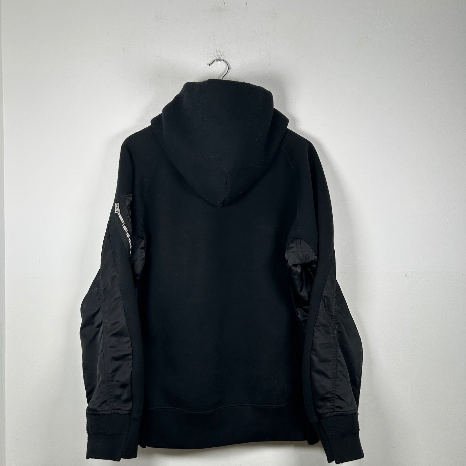 Sacai Black Hybrid Zipper Hoodie Size L