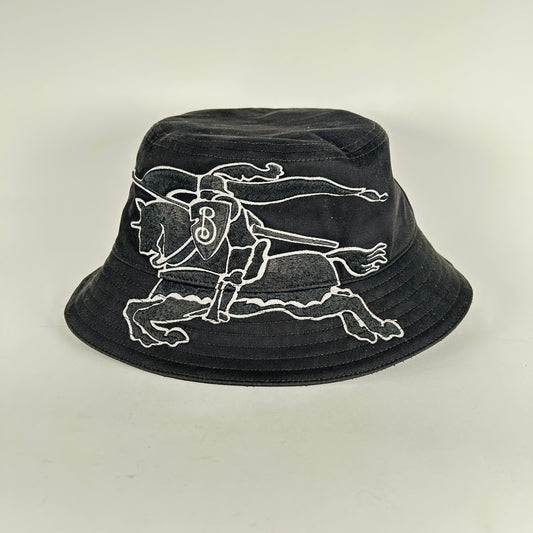 Burberry Grey Equestrian Embroidered Logo Bucket Hat Size L