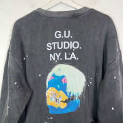 Greedy Unit Black Washed G.U Studio Skull Crewneck Size M