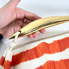 Bottega Veneta White/Orange Sardine Alligator Bag